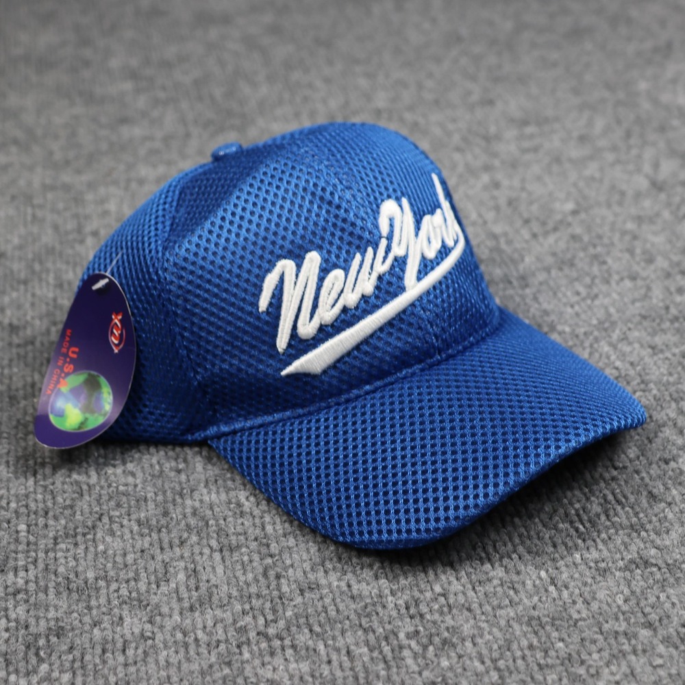 New York Hat Cap Snap Back Blue Mesh Trucker Embroidered Script Baseball Mens